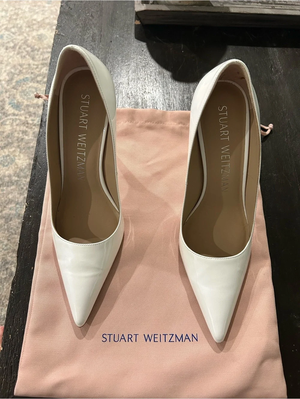 Stuart Weitzman White Pointed-Toe Leather Pumps